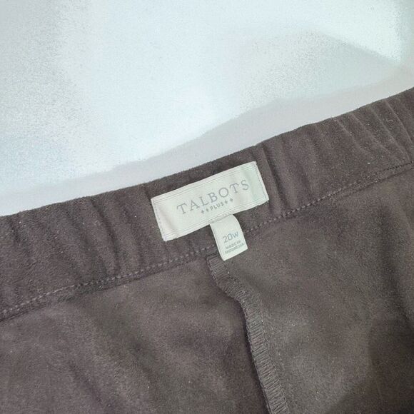 Talbots Pants Women 20W Brown Stretch Faux Leather Suede Velour Pull on Tapered - Picture 3 of 10